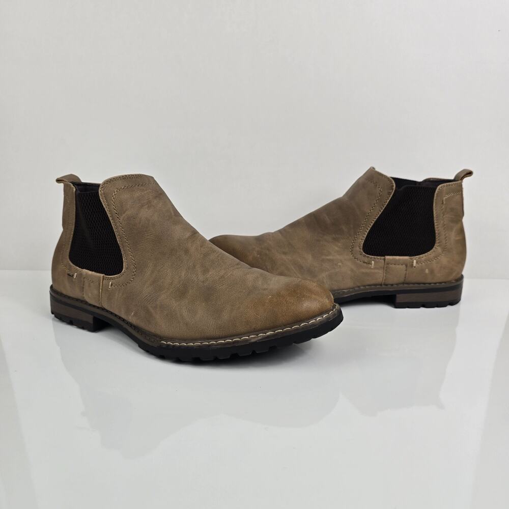 BRUNO MARC Mens Brown Leather Slip On Ankle Boots Size 10.5
